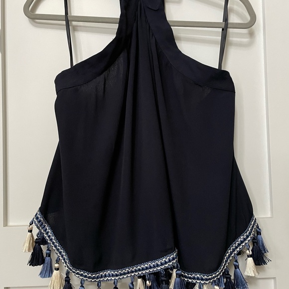 Tularosa Cory navy blue halter top with tassels and embroidery - Picture 3 of 4